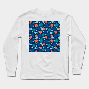 Colorful stars over blue background Long Sleeve T-Shirt